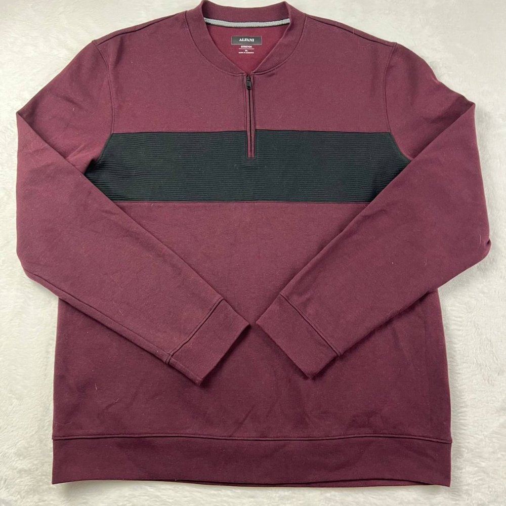 Alfani XL Quarter‎ Zip Long Sleeve Stretch Pullover Sweatshirt Red Men Cotton